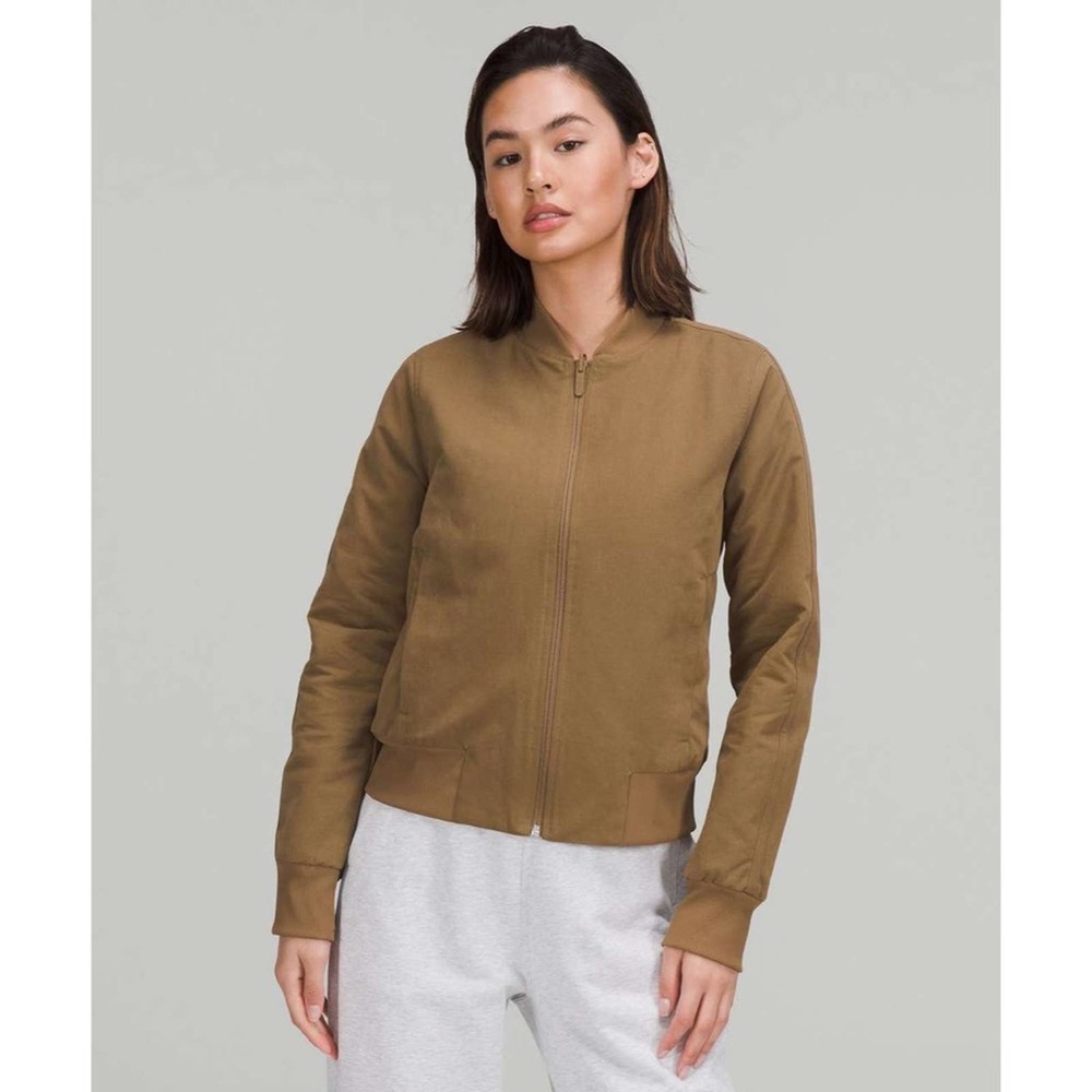 Lululemon Tan Reversible Cotton Full Zip Bomber Jacket Womens Size 6